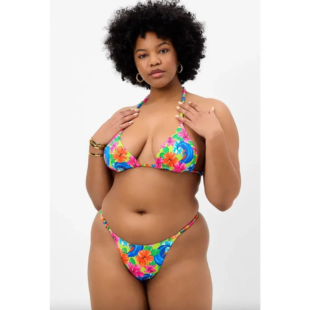 Frankies Bikinis Hope Floral Skimpy Bikini Bottom - Neon Surfer - M - NWT